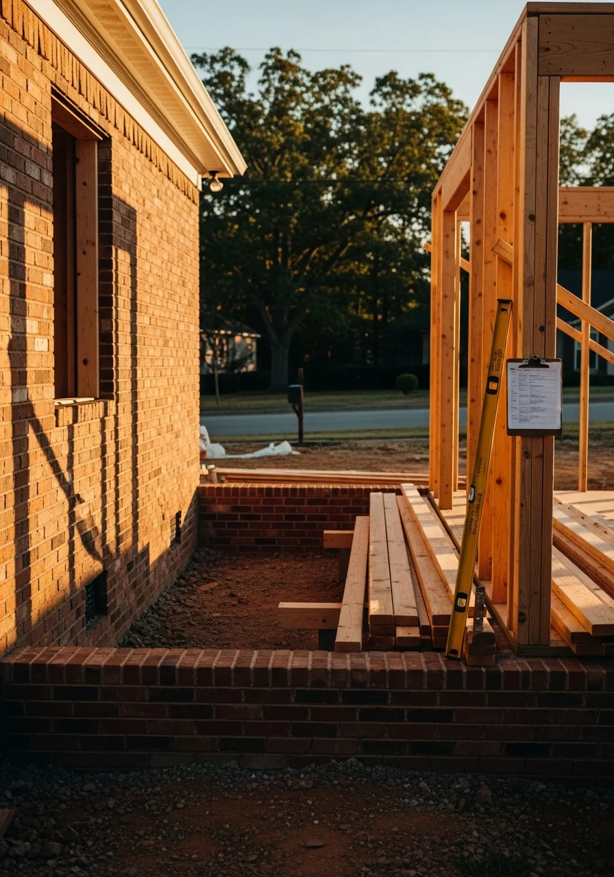 Service professional in uniform standing ready at a Rutherford County residential property.